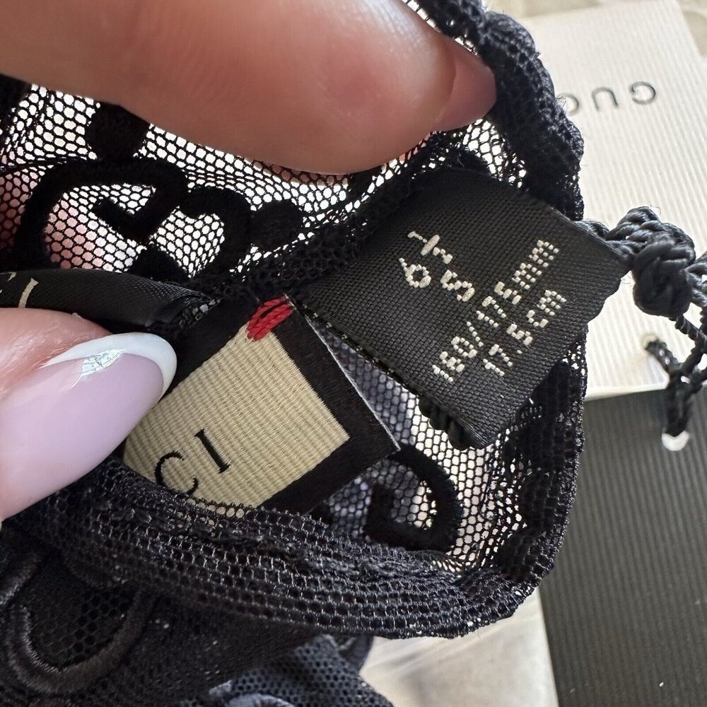 NWT GUCCI GLOVES TULLE LACE GG BLACK Sz 6.5 S - Picture 7 of 8